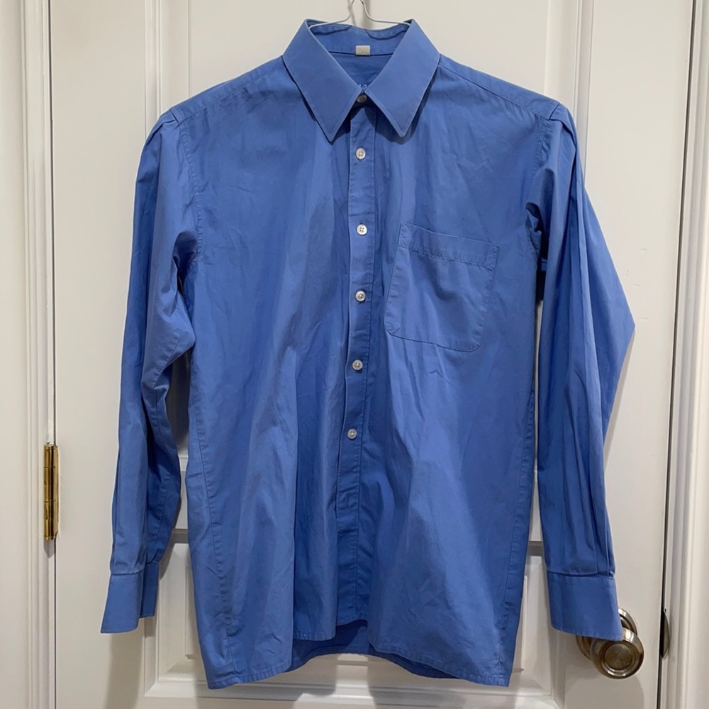 EMME UNO Boys dress shirt 16R  French blue Button up down long sleeve formal